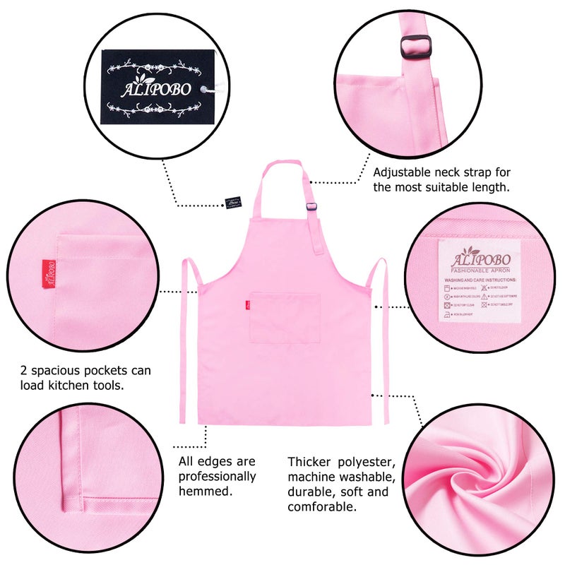 ALIPOBO Kids Apron and Chef Hat Set, Children's Adjustable Bib Apron with 2 Pockets. Cute Boys Girls Kitchen Apron for Cooking, Baking, Painting, Training Wear (6-12 Year, Pink) - Image 3